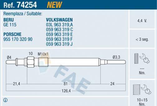 FAE 74254 - Bougie de préchauffage cwaw.fr