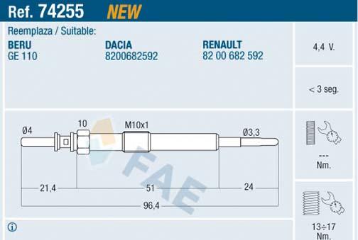 FAE 74255 - Bougie de préchauffage cwaw.fr