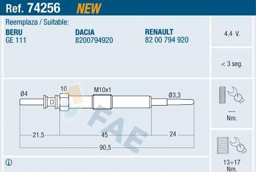 FAE 74256 - Bougie de préchauffage cwaw.fr