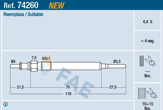 FAE 74260 - Bougie de préchauffage cwaw.fr