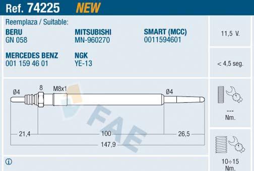 FAE 74225 - Bougie de préchauffage cwaw.fr