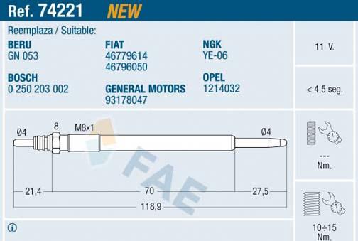 FAE 74221 - Bougie de préchauffage cwaw.fr