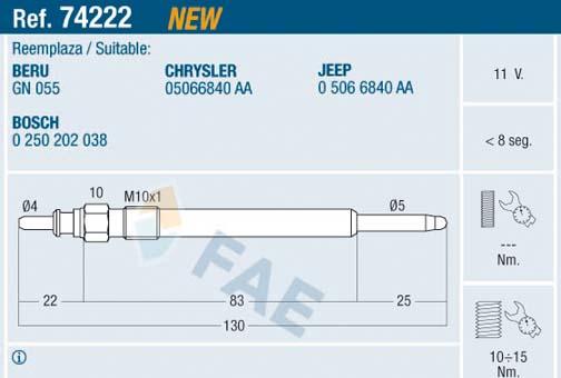 FAE 74222 - Bougie de préchauffage cwaw.fr