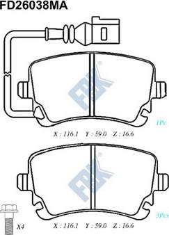 FBK FD26038MA - Kit de plaquettes de frein, frein à disque cwaw.fr