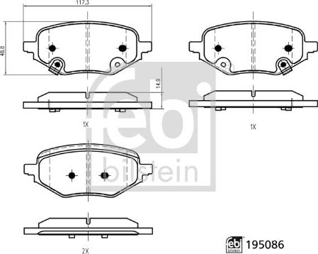 Febi Bilstein 195086 - Kit de plaquettes de frein, frein à disque cwaw.fr