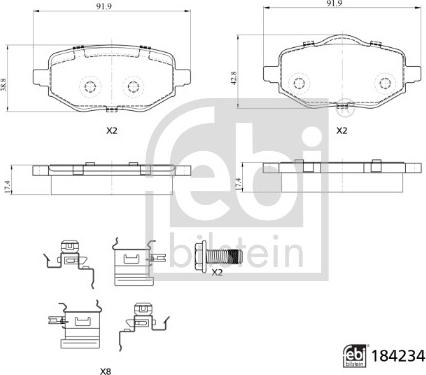 Febi Bilstein 184234 - Kit de plaquettes de frein, frein à disque cwaw.fr