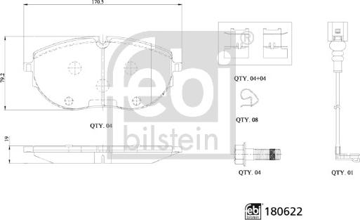 Febi Bilstein 180622 - Kit de plaquettes de frein, frein à disque cwaw.fr