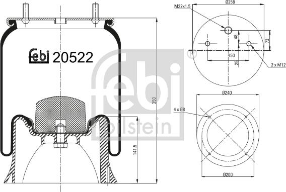 Febi Bilstein 20522 - Ressort pneumatique, suspension pneumatique cwaw.fr