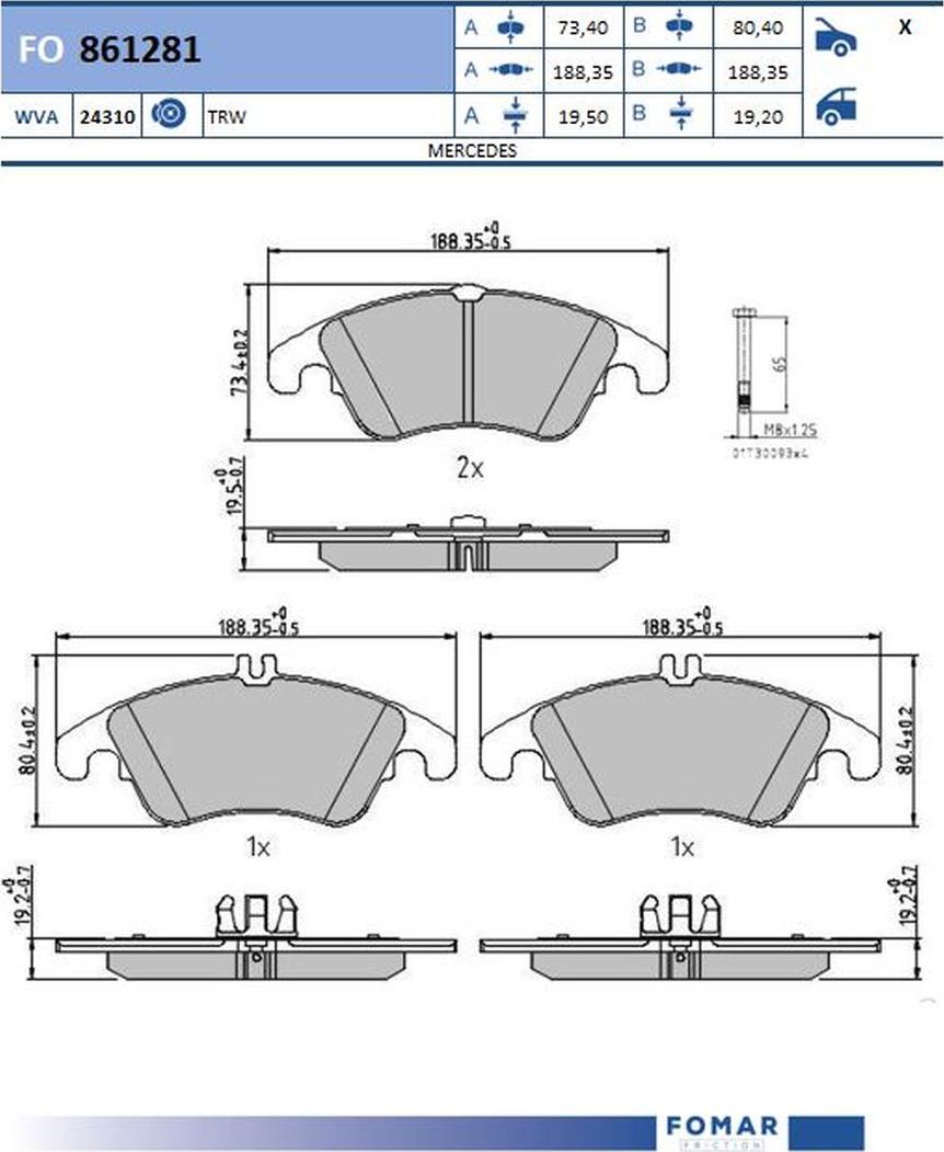 FOMAR Friction FO 861281 - Kit de plaquettes de frein, frein à disque cwaw.fr