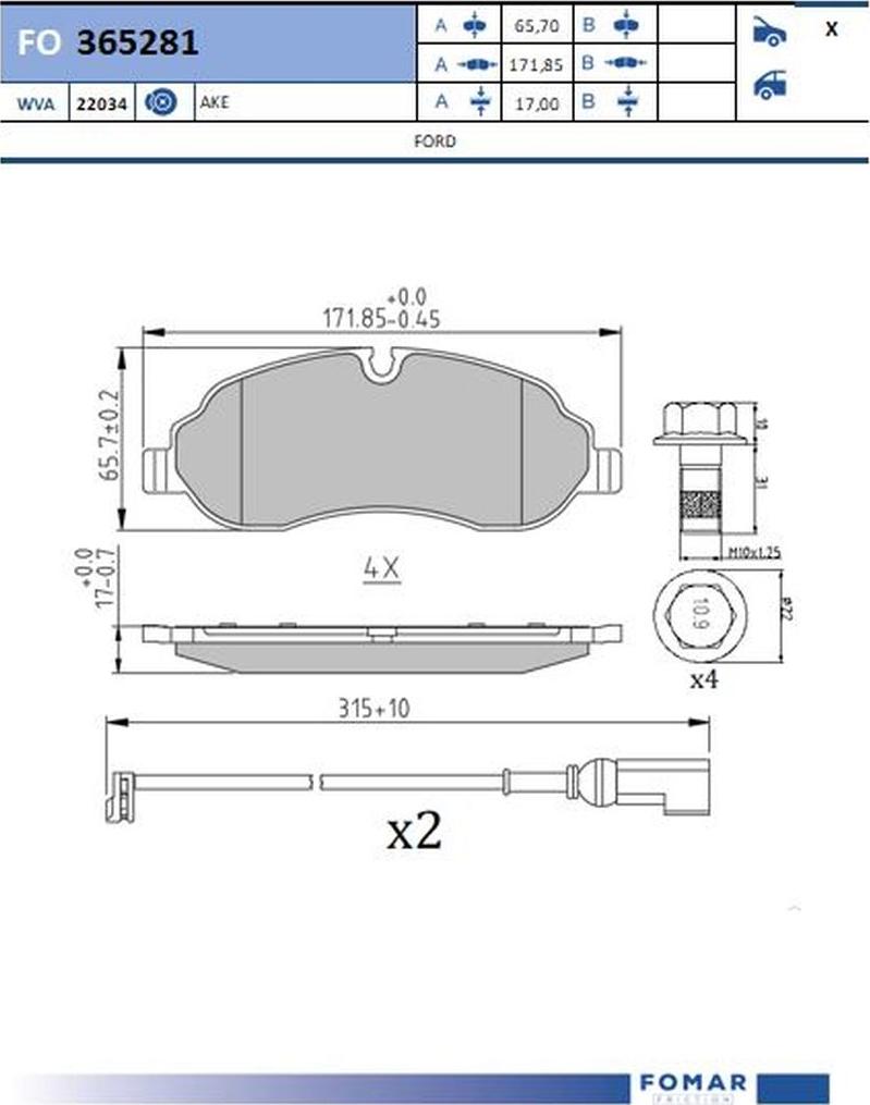 FOMAR Friction FO 365281 - Kit de plaquettes de frein, frein à disque cwaw.fr