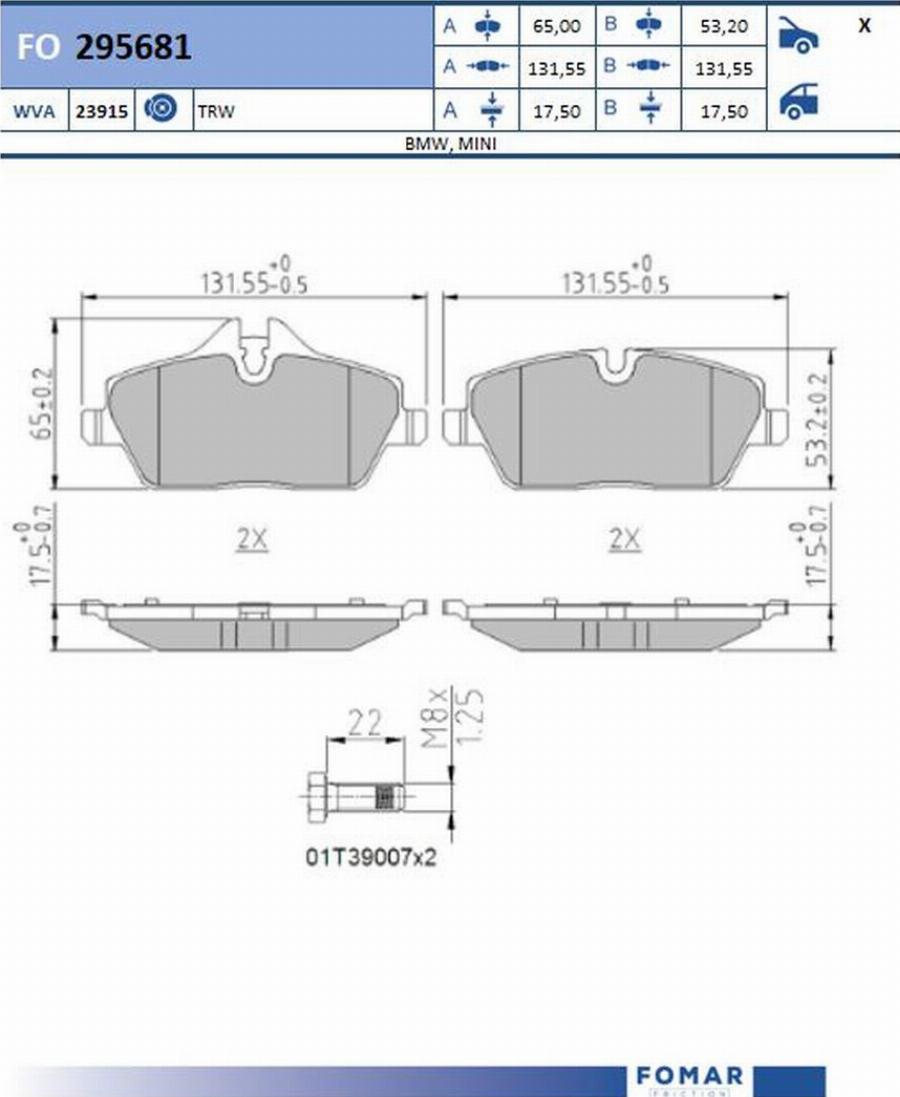 FOMAR Friction FO 295681 - Kit de plaquettes de frein, frein à disque cwaw.fr