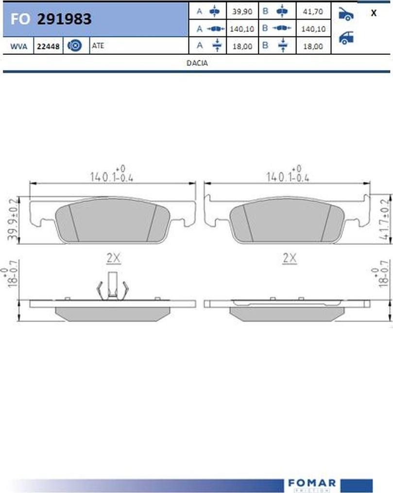 FOMAR Friction FO 291983 - Kit de plaquettes de frein, frein à disque cwaw.fr