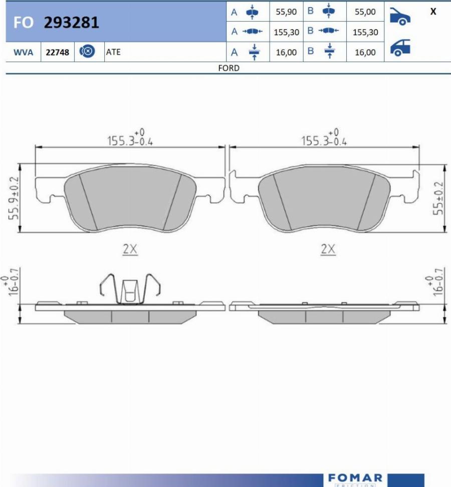 FOMAR Friction FO 293281 - Kit de plaquettes de frein, frein à disque cwaw.fr