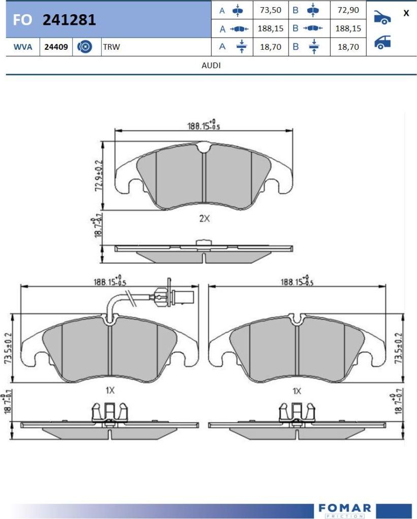 FOMAR Friction FO 241281 - Kit de plaquettes de frein, frein à disque cwaw.fr