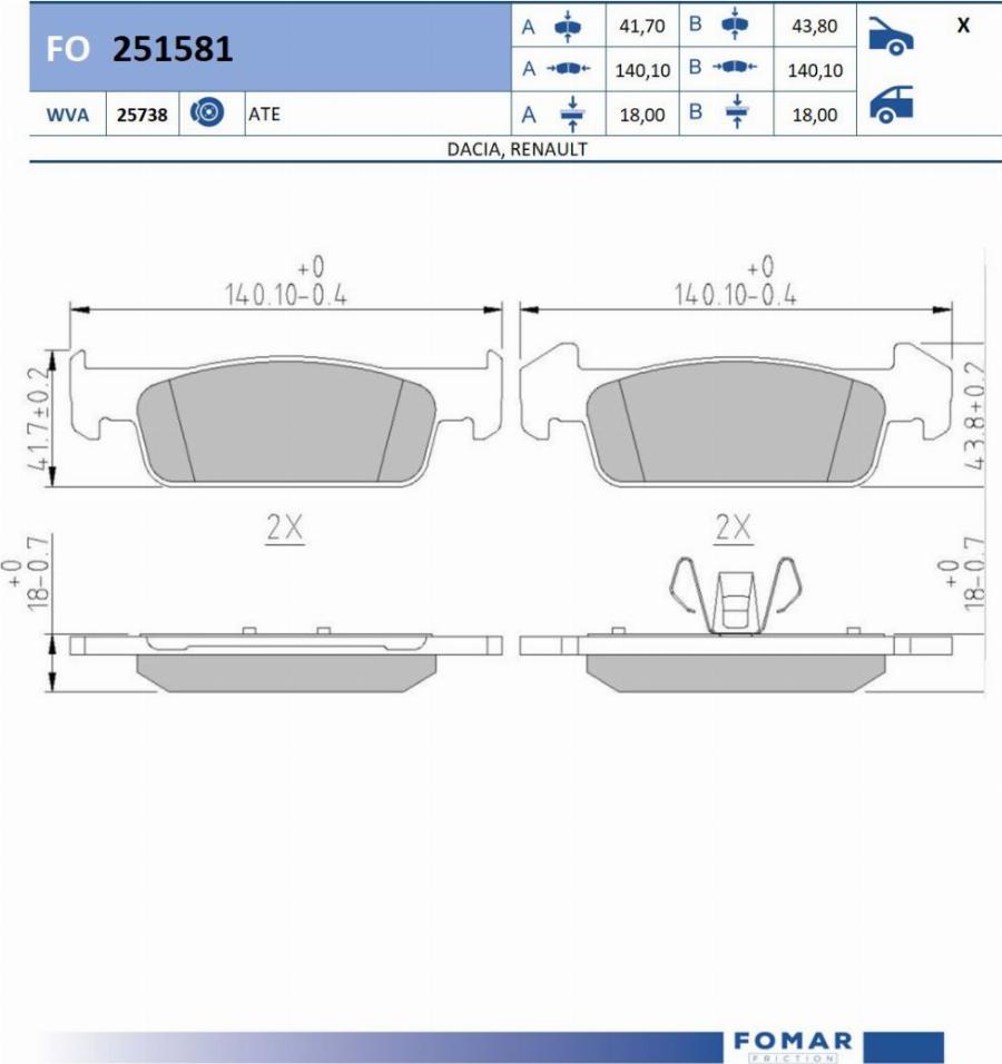 FOMAR Friction FO 251581 - Kit de plaquettes de frein, frein à disque cwaw.fr