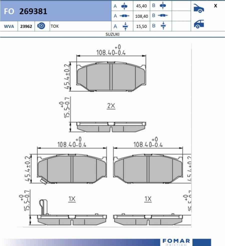 FOMAR Friction FO 269381 - Kit de plaquettes de frein, frein à disque cwaw.fr