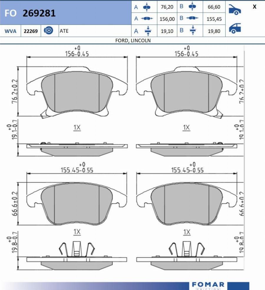 FOMAR Friction FO 269281 - Kit de plaquettes de frein, frein à disque cwaw.fr