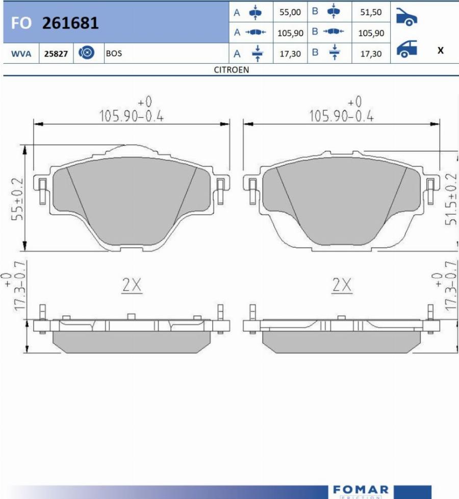 FOMAR Friction FO 261681 - Kit de plaquettes de frein, frein à disque cwaw.fr