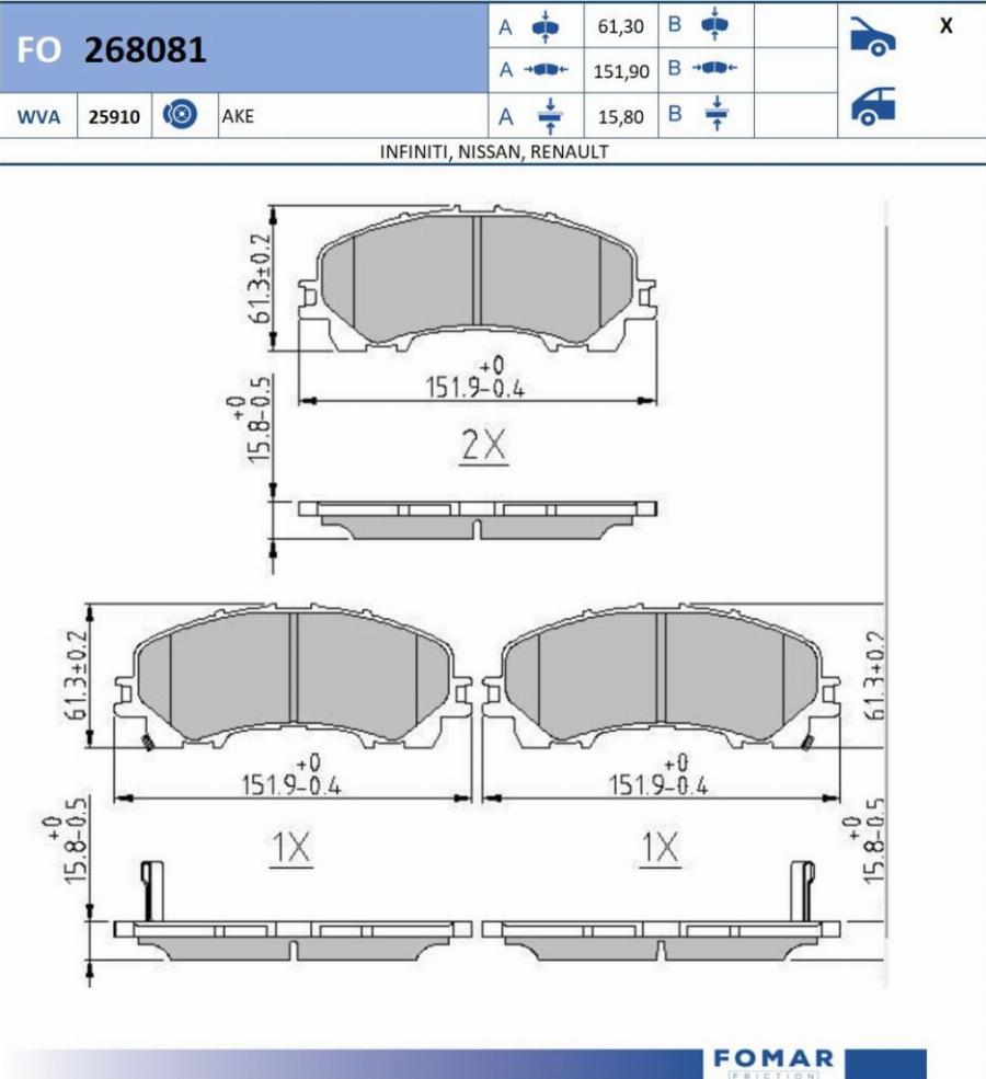 FOMAR Friction FO 268081 - Kit de plaquettes de frein, frein à disque cwaw.fr