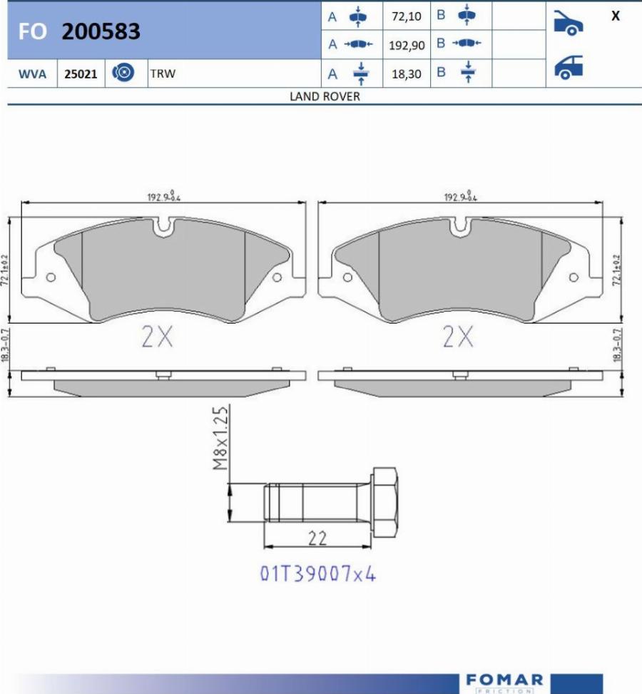 FOMAR Friction FO 200583 - Kit de plaquettes de frein, frein à disque cwaw.fr