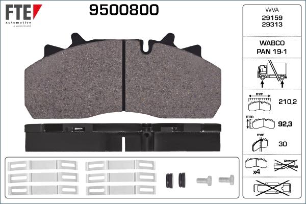 FTE 9500800 - Kit de plaquettes de frein, frein à disque cwaw.fr