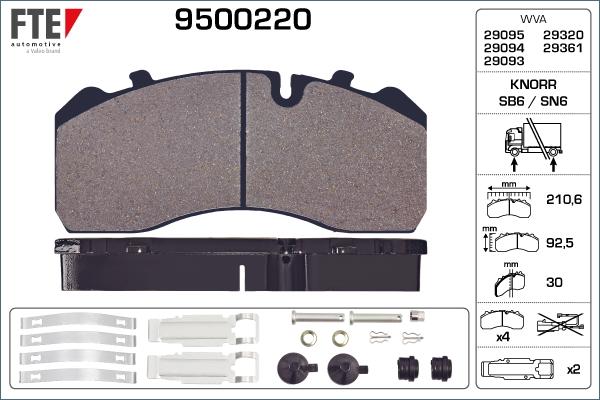 FTE 9500220 - Kit de plaquettes de frein, frein à disque cwaw.fr