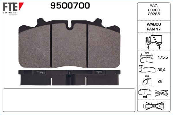 FTE 9500700 - Kit de plaquettes de frein, frein à disque cwaw.fr