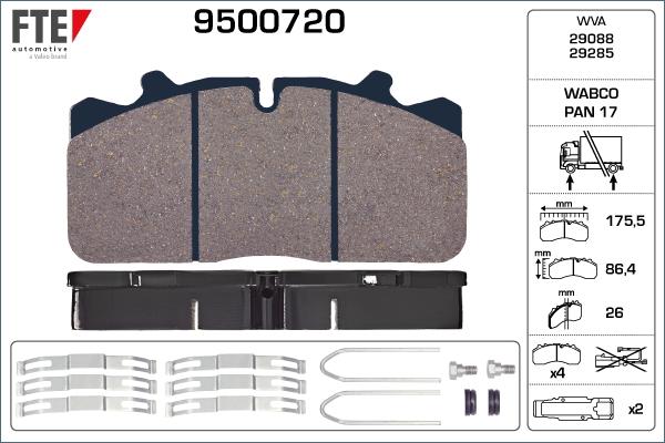 FTE 9500720 - Kit de plaquettes de frein, frein à disque cwaw.fr