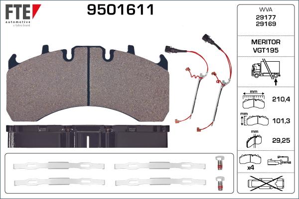 FTE 9501611 - Kit de plaquettes de frein, frein à disque cwaw.fr