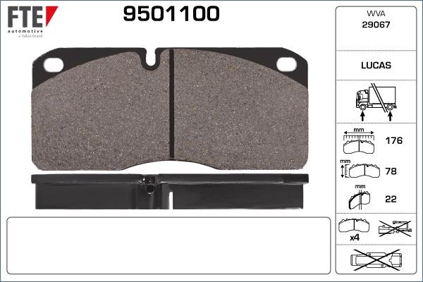 FTE 9501100 - Kit de plaquettes de frein, frein à disque cwaw.fr