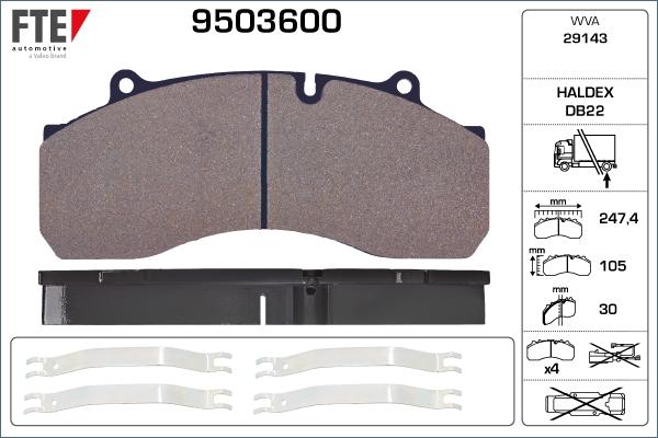 FTE 9503600 - Kit de plaquettes de frein, frein à disque cwaw.fr