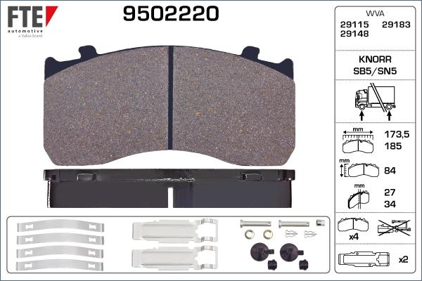 FTE 9502220 - Kit de plaquettes de frein, frein à disque cwaw.fr