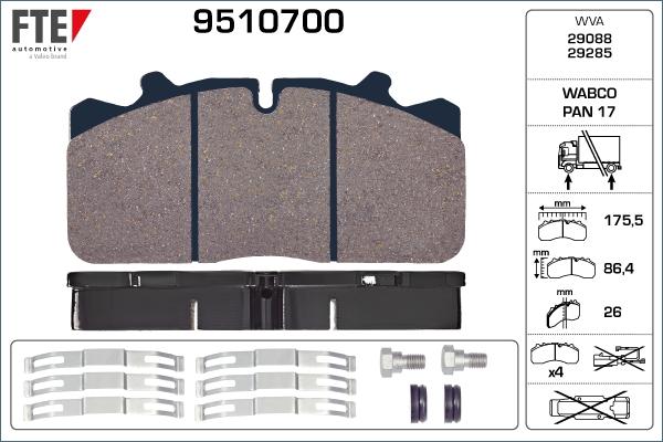 FTE 9510700 - Kit de plaquettes de frein, frein à disque cwaw.fr