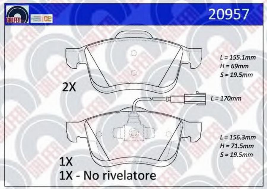 Galfer 20957 - Kit de plaquettes de frein, frein à disque cwaw.fr