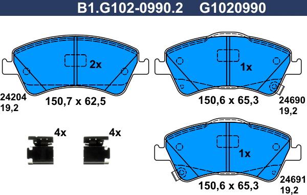 Galfer B1.G102-0990.2 - Kit de plaquettes de frein, frein à disque cwaw.fr