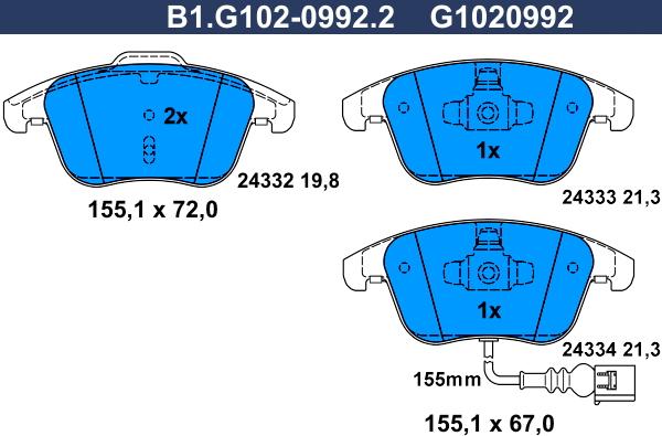 Galfer B1.G102-0992.2 - Kit de plaquettes de frein, frein à disque cwaw.fr