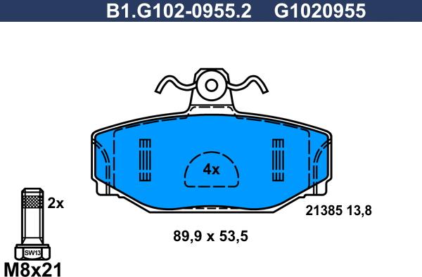 Galfer B1.G102-0955.2 - Kit de plaquettes de frein, frein à disque cwaw.fr