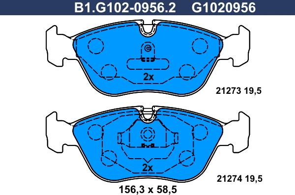 Galfer B1.G102-0956.2 - Kit de plaquettes de frein, frein à disque cwaw.fr