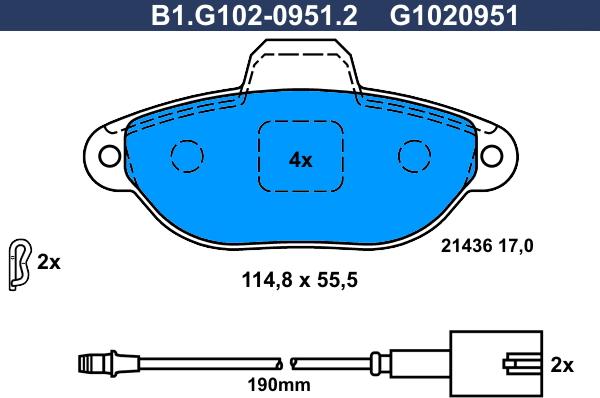 Galfer B1.G102-0951.2 - Kit de plaquettes de frein, frein à disque cwaw.fr