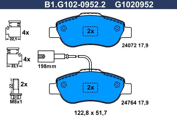 Galfer B1.G102-0952.2 - Kit de plaquettes de frein, frein à disque cwaw.fr