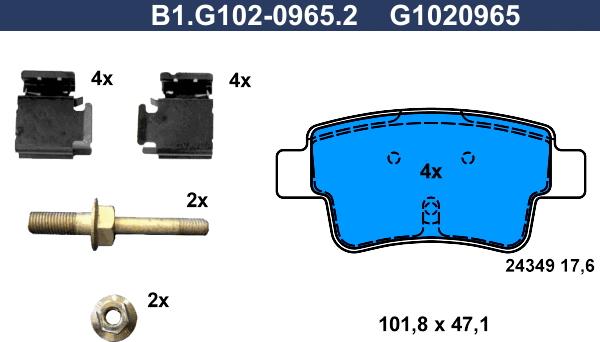 Galfer B1.G102-0965.2 - Kit de plaquettes de frein, frein à disque cwaw.fr