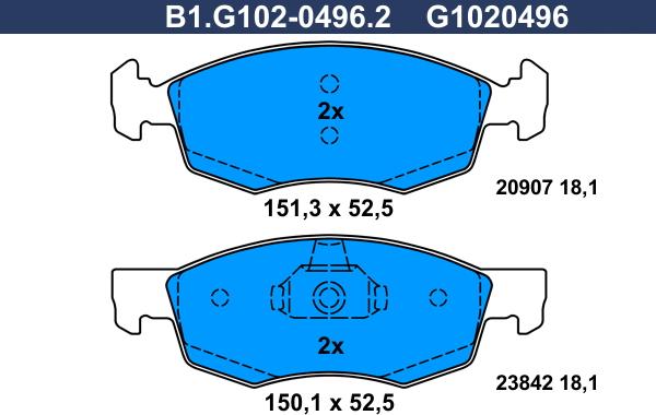 Galfer B1.G102-0496.2 - Kit de plaquettes de frein, frein à disque cwaw.fr