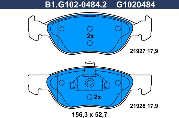 Galfer B1.G102-0484.2 - Kit de plaquettes de frein, frein à disque cwaw.fr