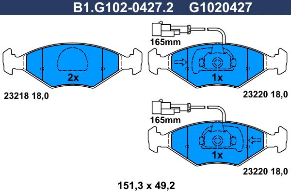 Galfer B1.G102-0427.2 - Kit de plaquettes de frein, frein à disque cwaw.fr