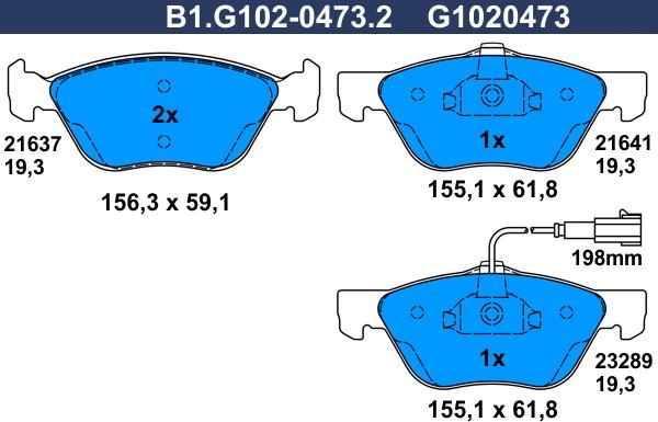 Galfer B1.G102-0473.2 - Kit de plaquettes de frein, frein à disque cwaw.fr