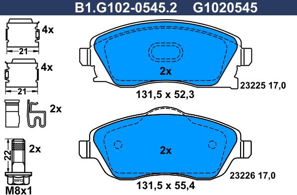 Galfer B1.G102-0545.2 - Kit de plaquettes de frein, frein à disque cwaw.fr