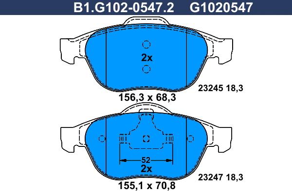 Galfer B1.G102-0547.2 - Kit de plaquettes de frein, frein à disque cwaw.fr