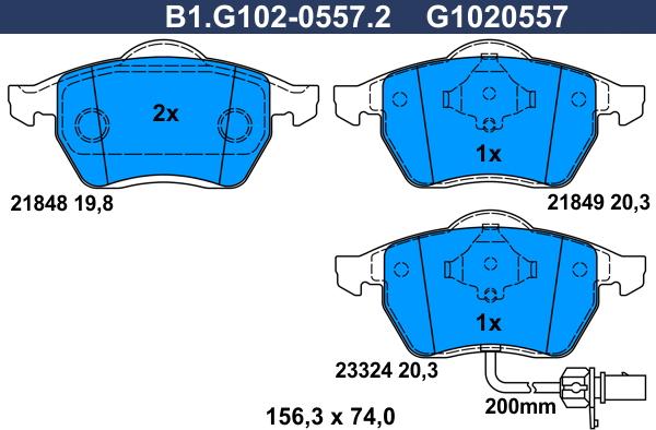 Galfer B1.G102-0557.2 - Kit de plaquettes de frein, frein à disque cwaw.fr