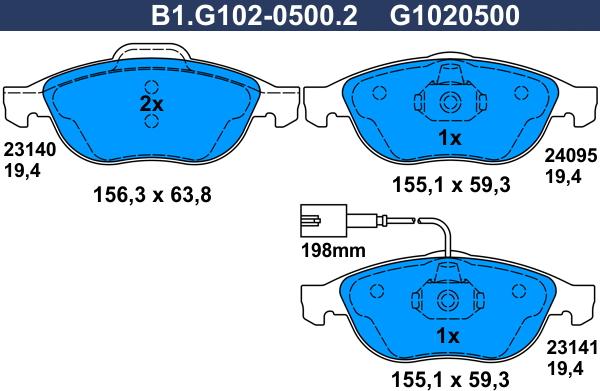 Galfer B1.G102-0500.2 - Kit de plaquettes de frein, frein à disque cwaw.fr