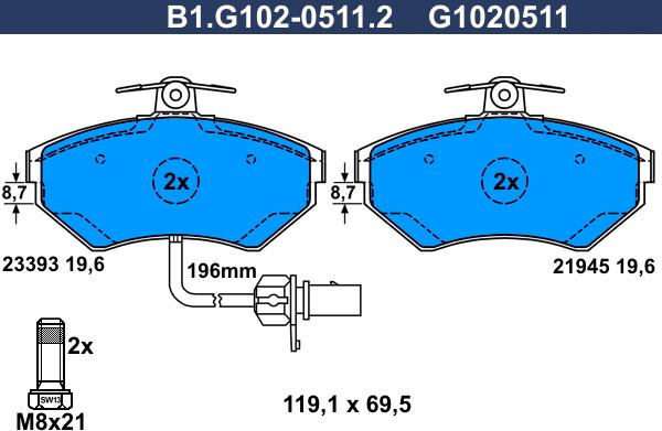 Galfer B1.G102-0511.2 - Kit de plaquettes de frein, frein à disque cwaw.fr